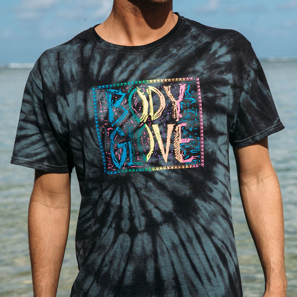 Body Glove Mens Tribal 80s Tie-Dye Short-Sleeved T-Shirt in Charcoal/Black, Size Large, Cotton