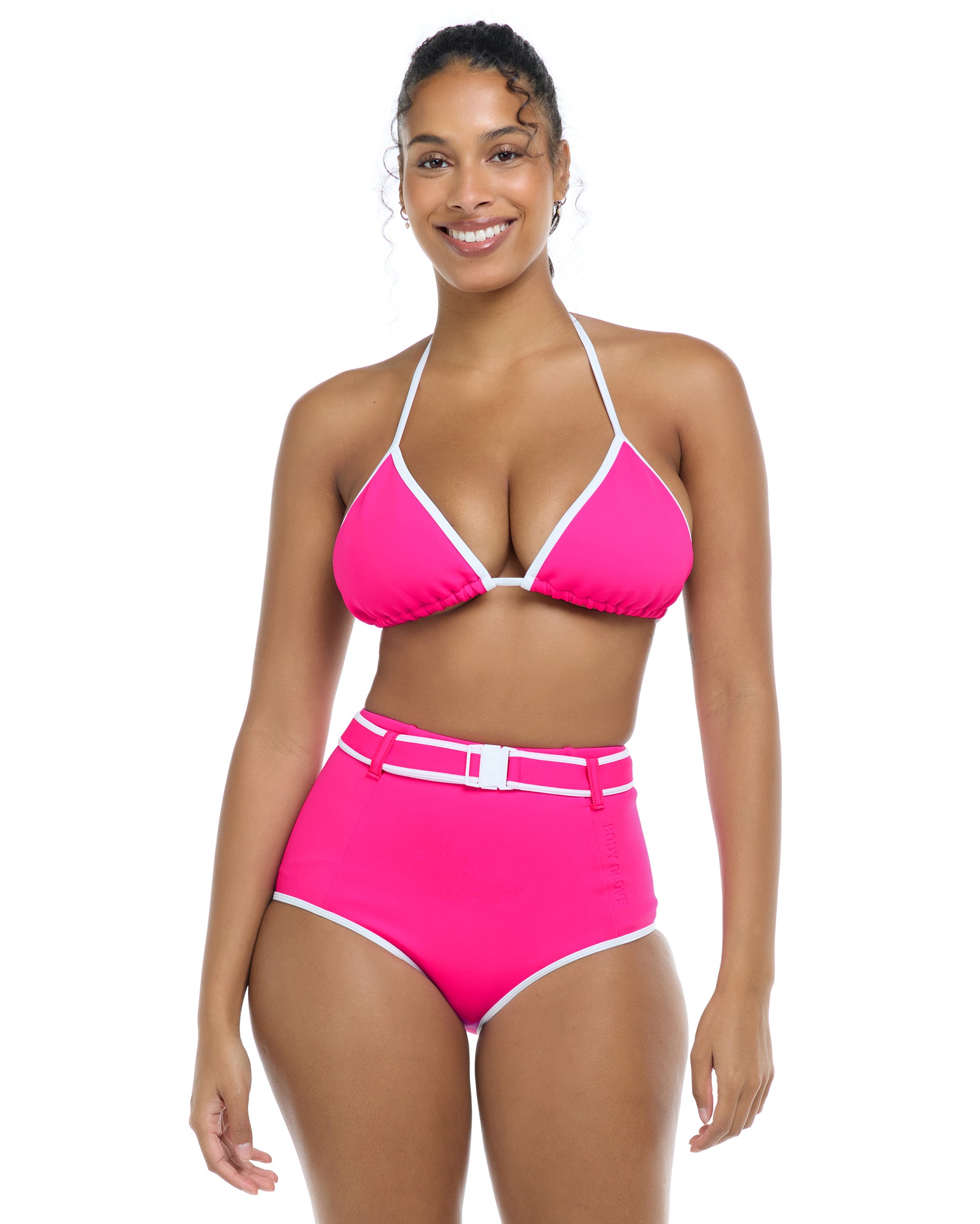 Undersea Dita Triangle Bikini Top D - Flamingo Pink White