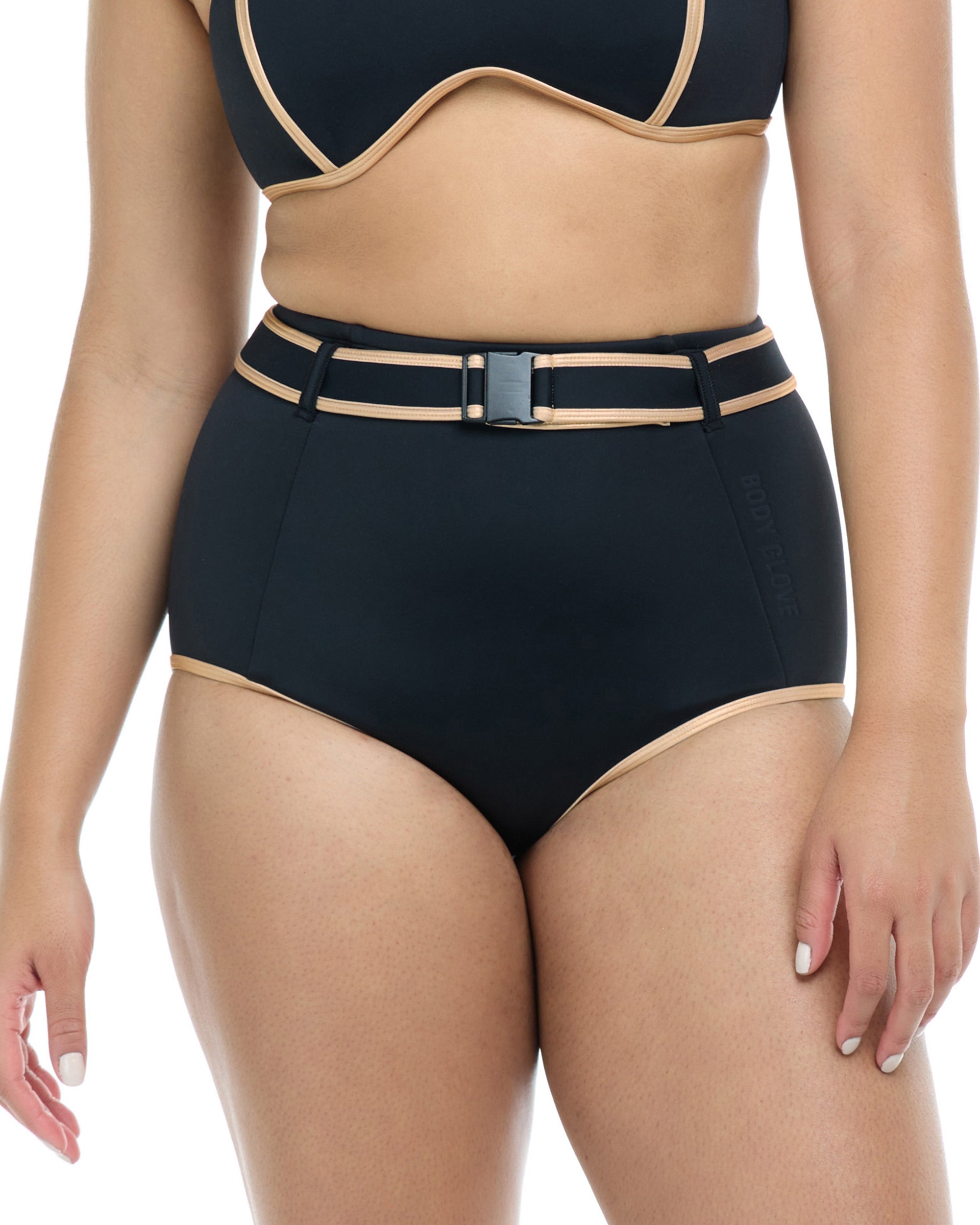 Undersea Raquel High Waisted Swim Bottom - Black Gold