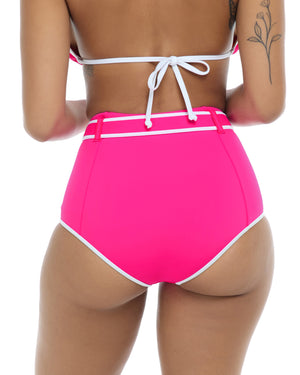 Undersea Raquel High Waisted Swim Bottom - Flamingo Pink White