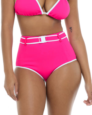 Undersea Raquel High Waisted Swim Bottom - Flamingo Pink White