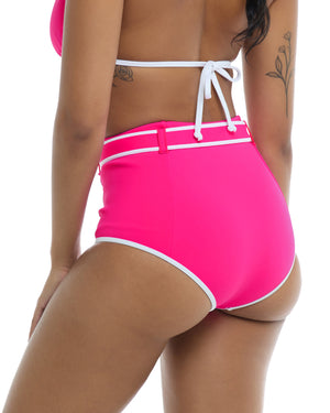 Undersea Raquel High Waisted Swim Bottom - Flamingo Pink White