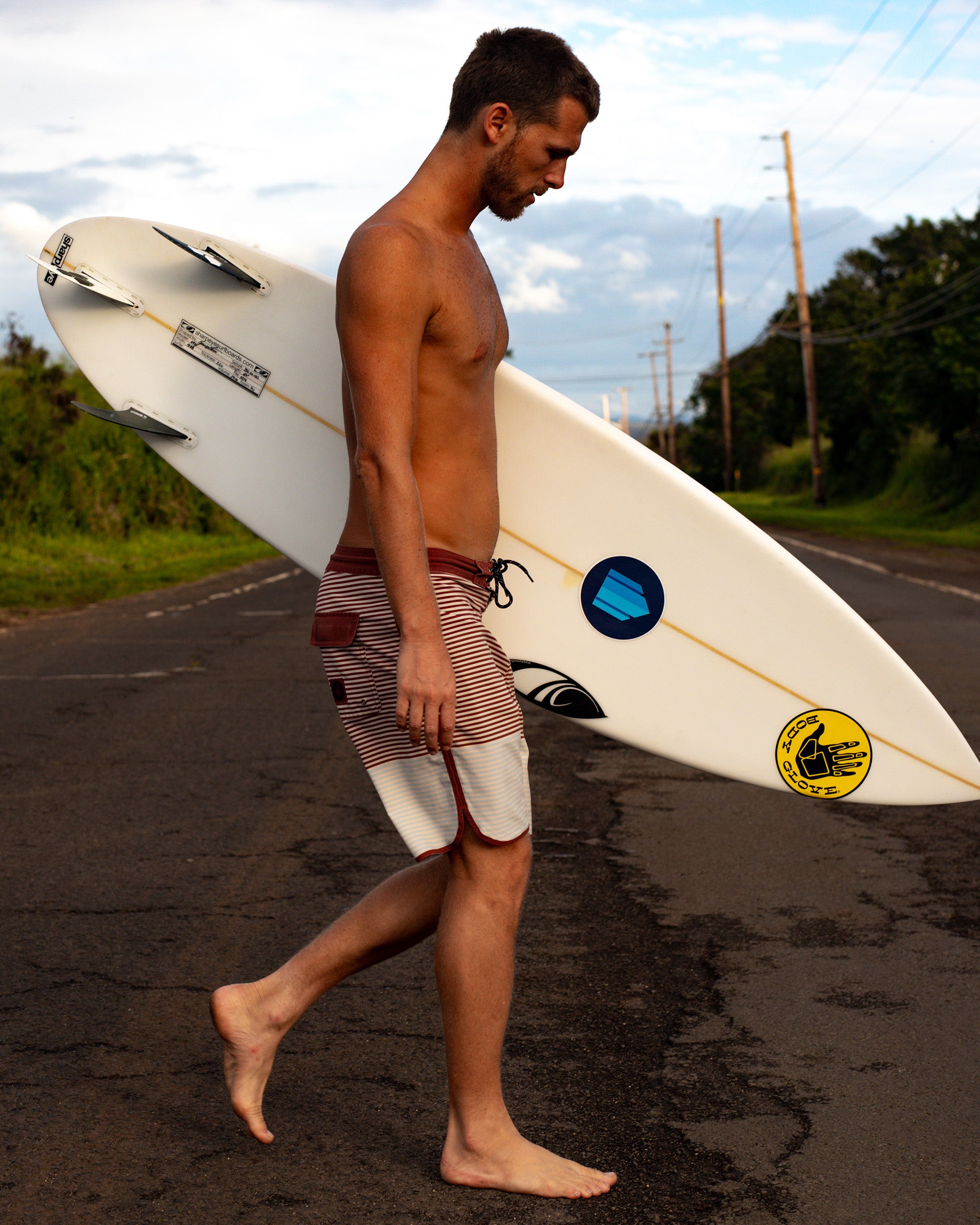 OG Scallop 19" Boardshorts - Burgandy Stripe