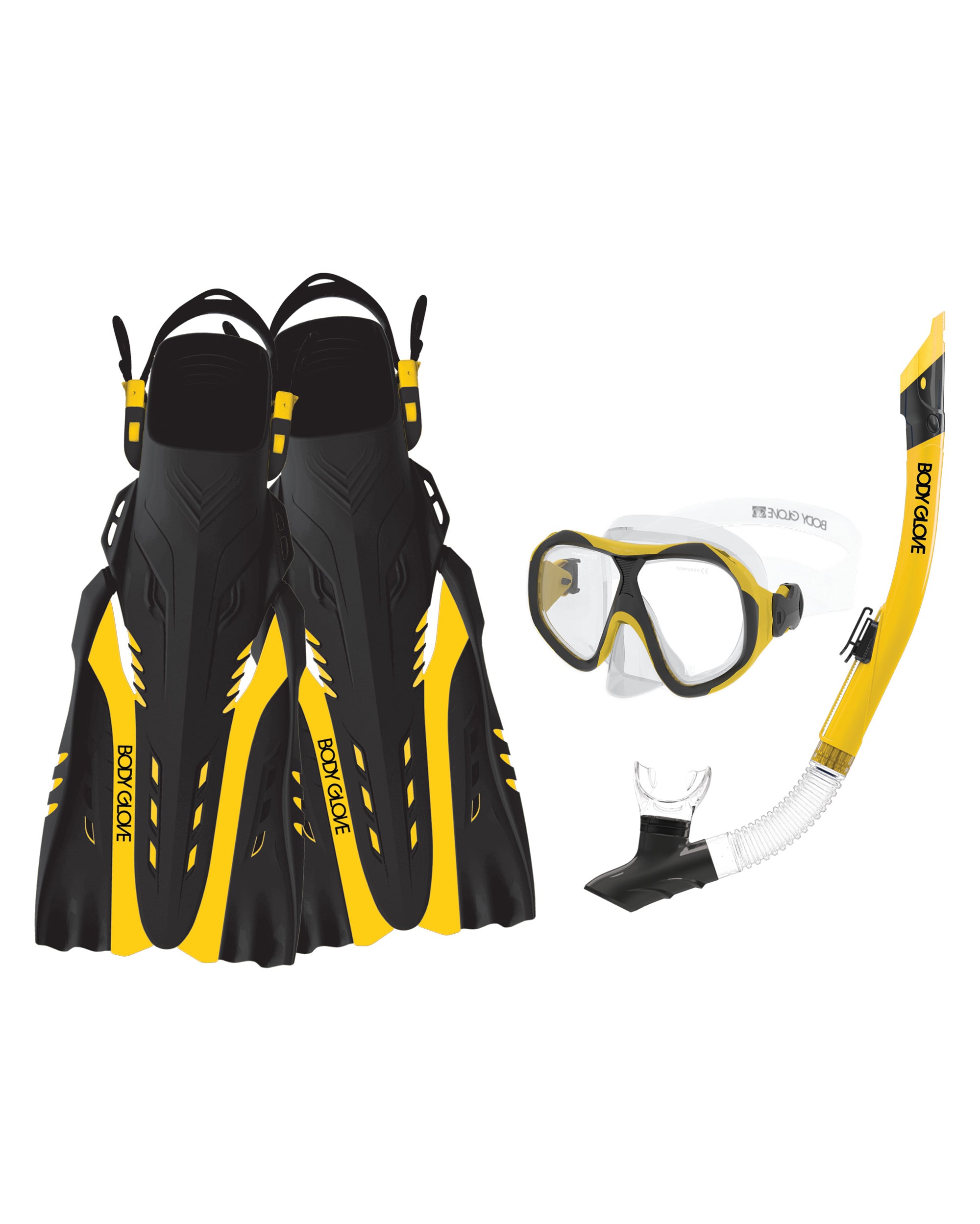 Enlighten II Mask/Snorkel/Fin Snorkeling Set - Yellow/Black