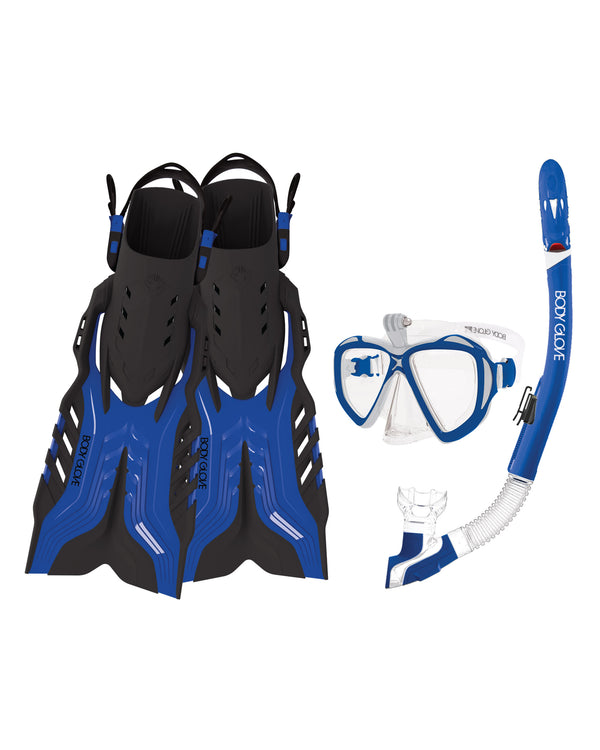 Passage Mask Snorkel Fin Snorkeling Set - Blue Clear - Body Glove