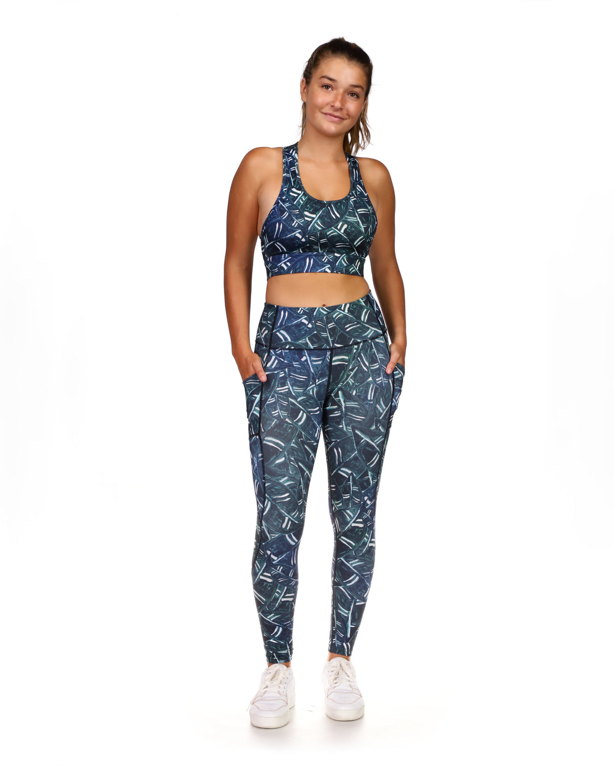 All-Over-Print Full-Length Legging With Pockets - Daisy Teal - Body Glove