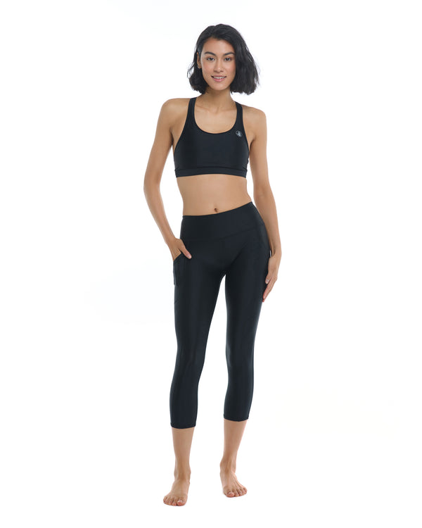Athletic Capris with Criss Cross Ladder Straps in Black - Women's