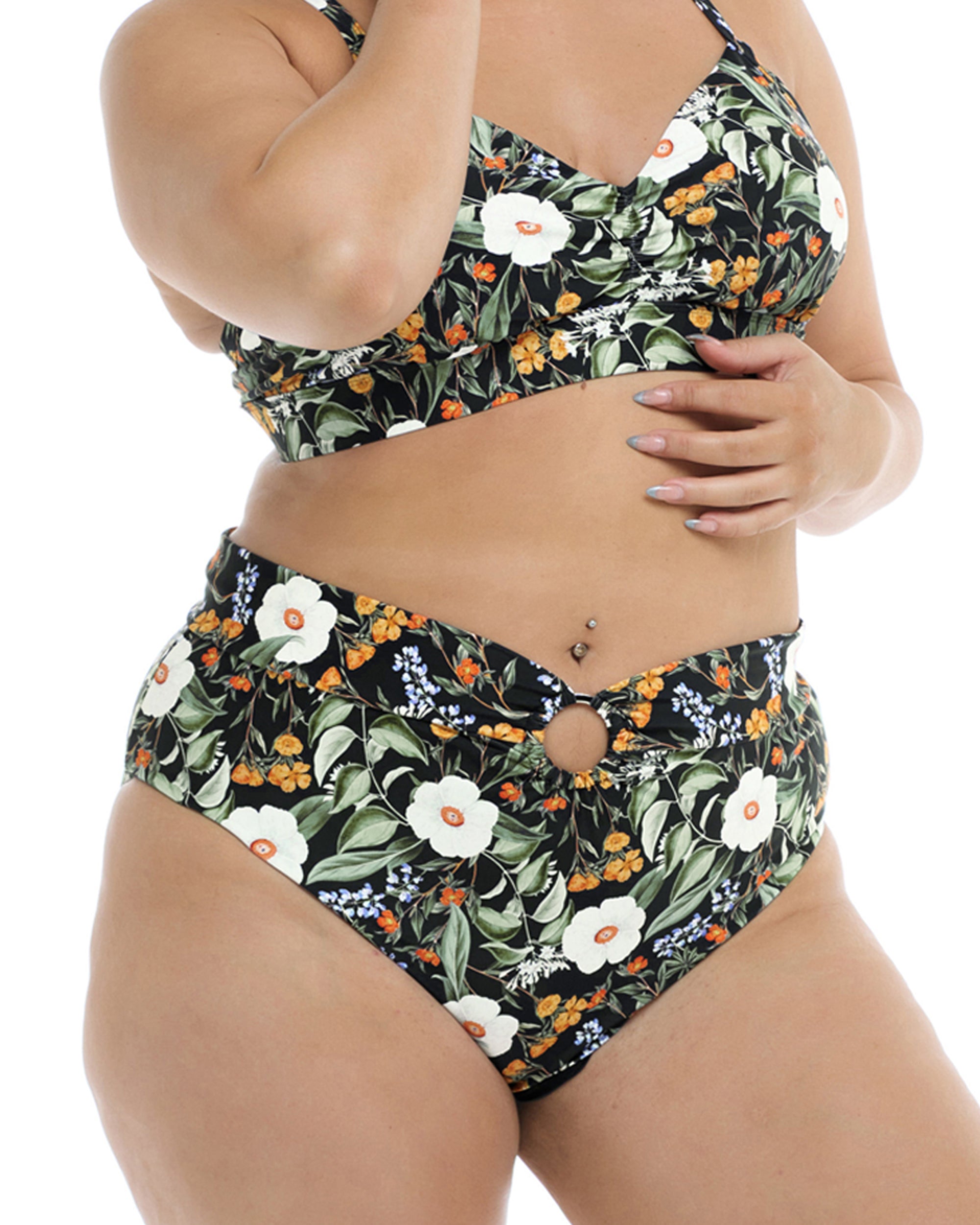 Inflorescence Plus-Size Woodstock Bikini Bottom - Black