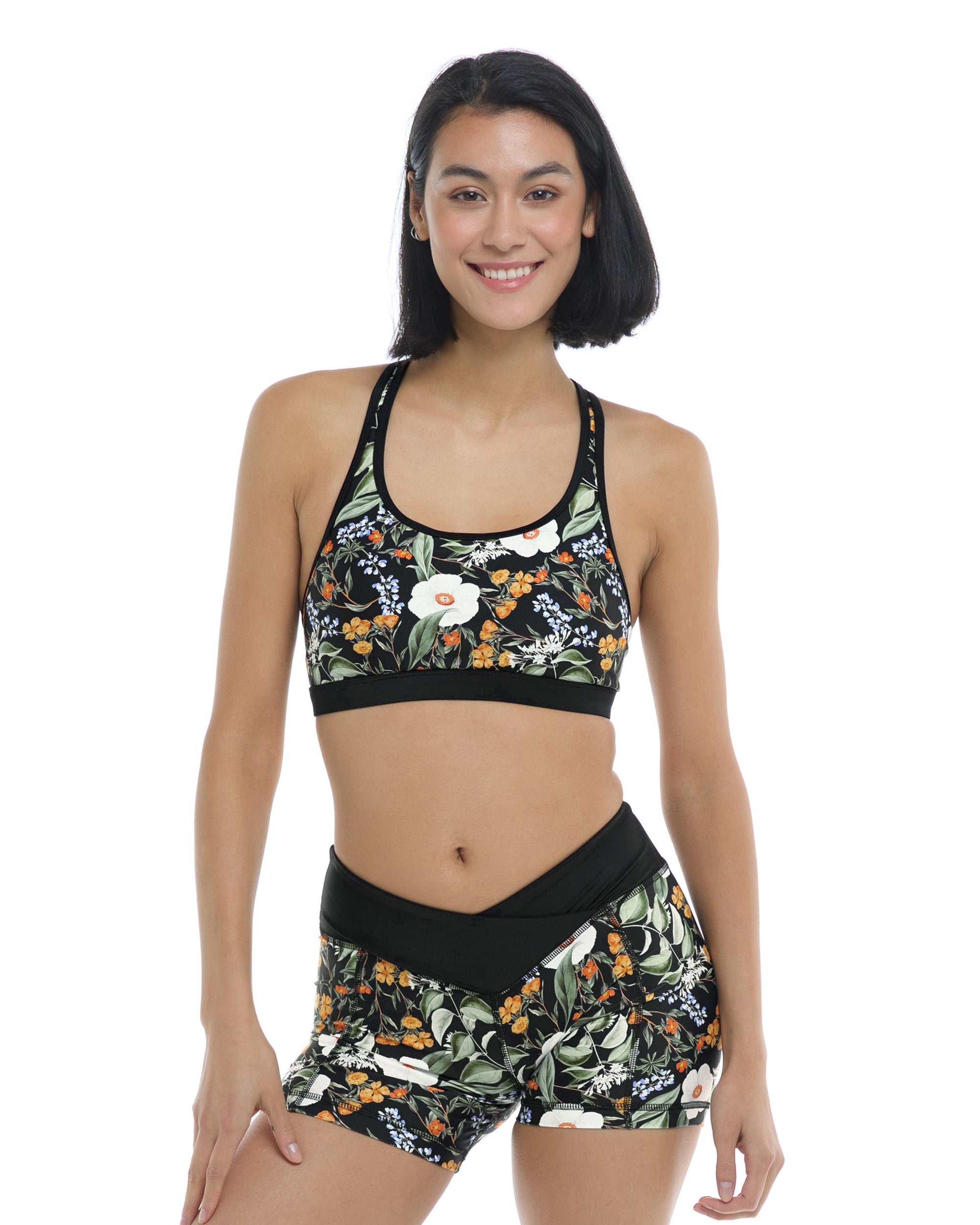 Inflorescence Equalizer Medium Support Cross-Over Sports Bra - Black