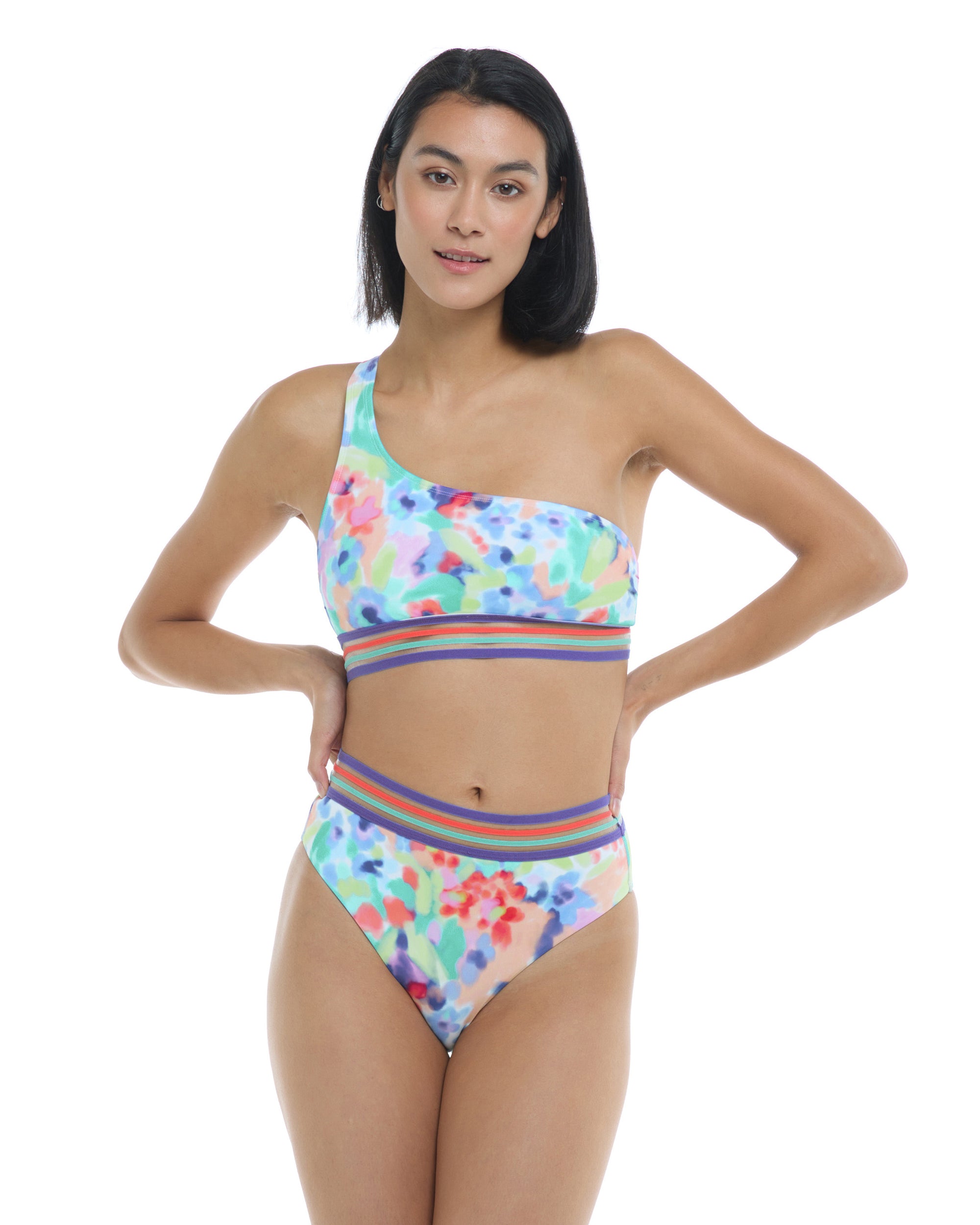 Posy Malia One-Shoulder Swim Top  - Multi