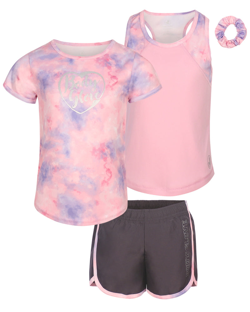 Girls' Three-Piece Foil Logo Tie-Dye Set (4-6X) - Blue & Pink