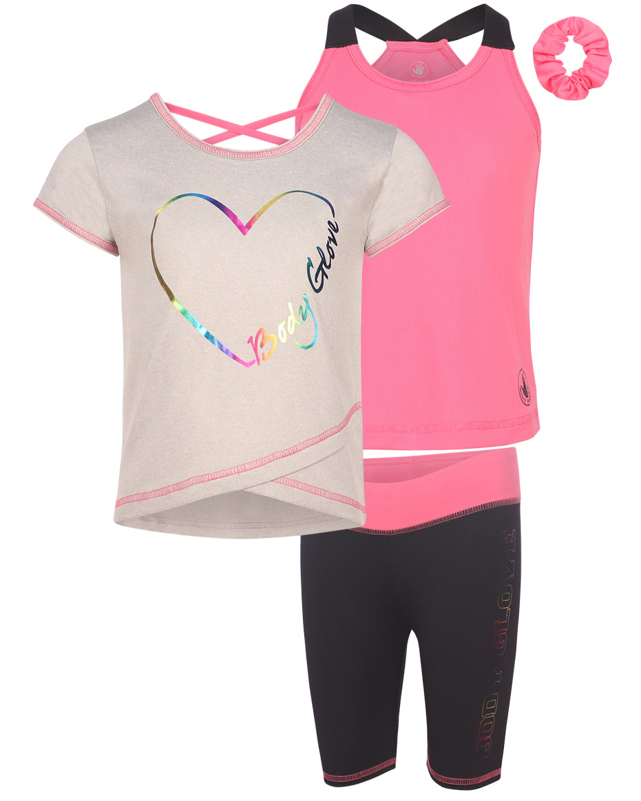 Girls' Three-Piece Foil Heart Logo Set (7-12) - Pink & Black