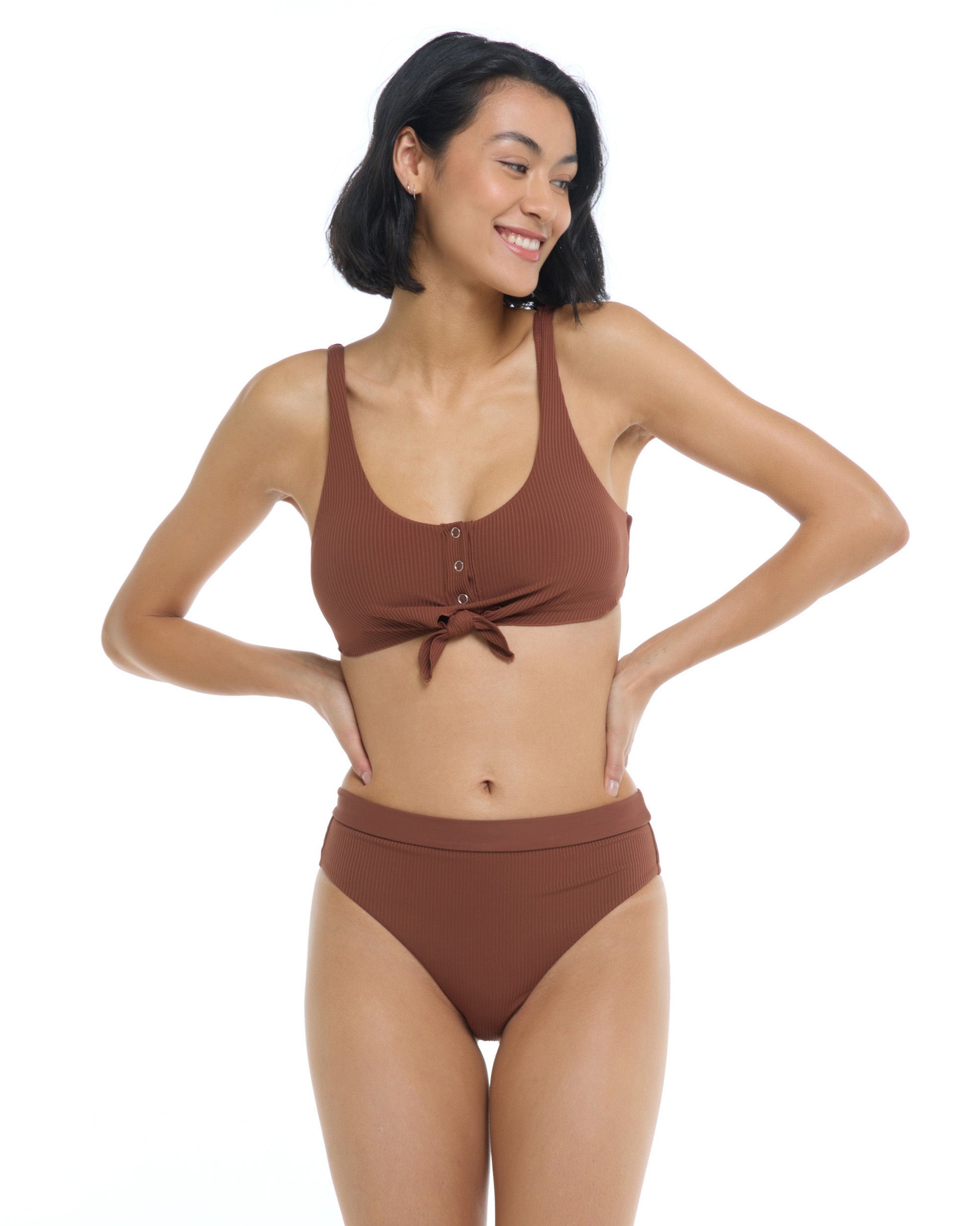 Ibiza Kate Tie-Front Tank Swim Top - Brown