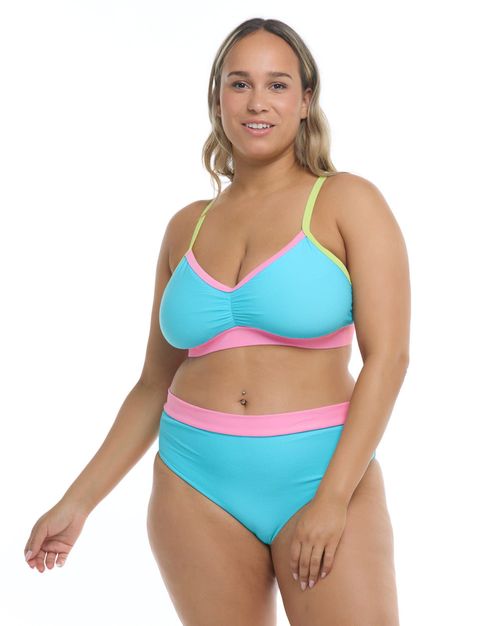 Swimsuits For All Women's Plus Size Ruler Bra Sized Underwire Bikini Top 42  F Blue Tie-Dye