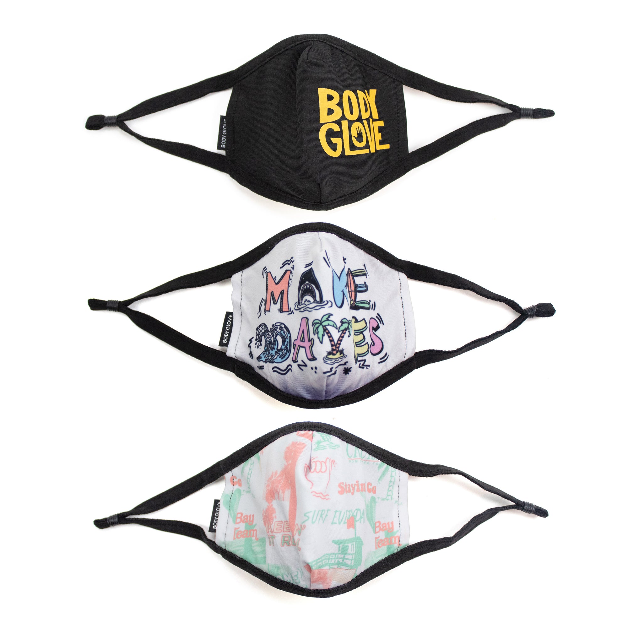 Kids' 3-Piece Face Mask Set - Logo, Make Waves, Surf Print