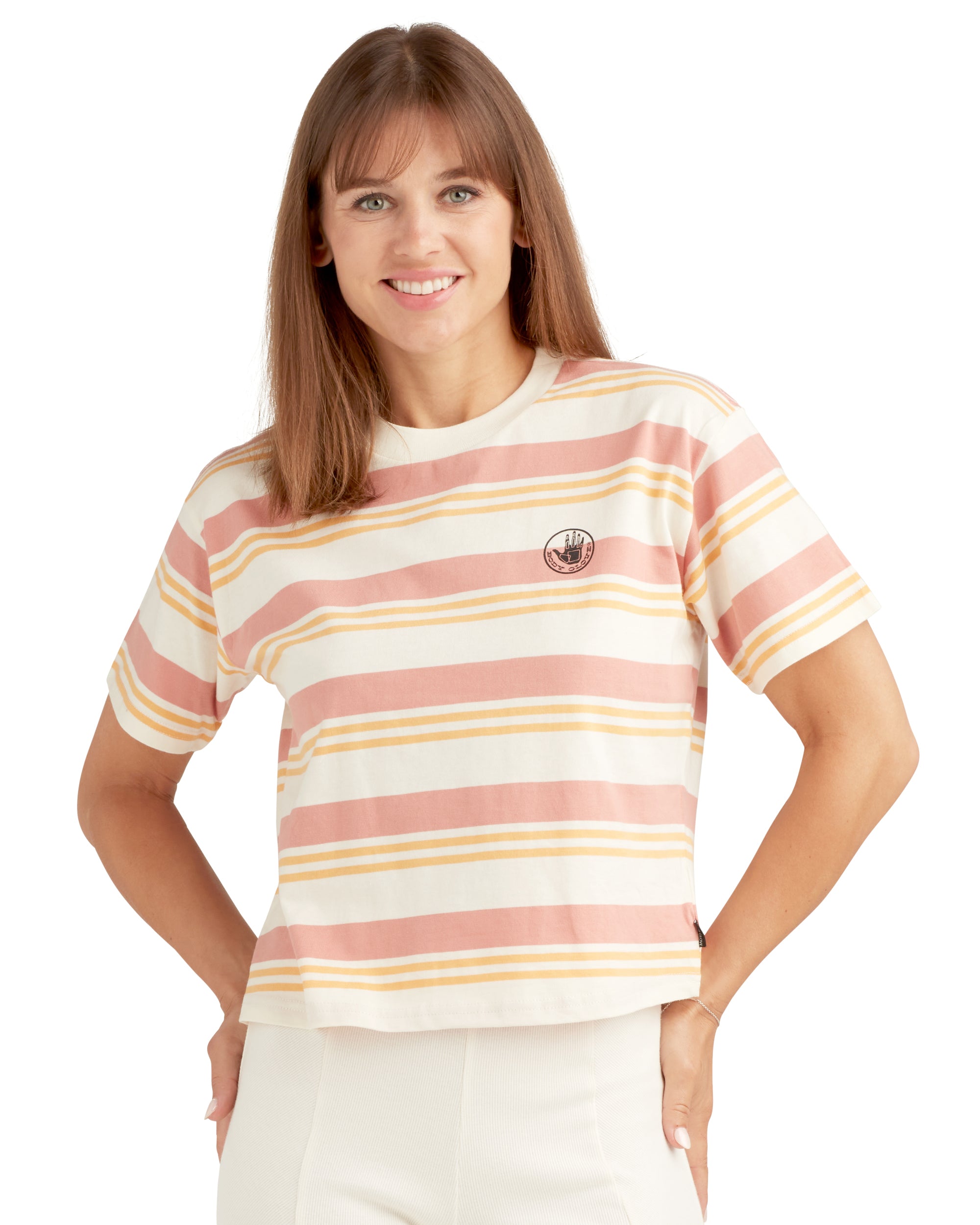 Royal Hawaiian Striped Relaxed Fit Crop T-Shirt - Mango