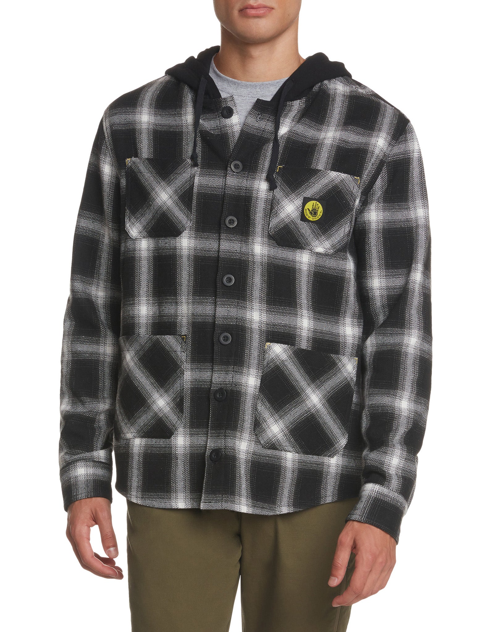 Big Sur Plaid Hooded Shirt Jacket - Black/White