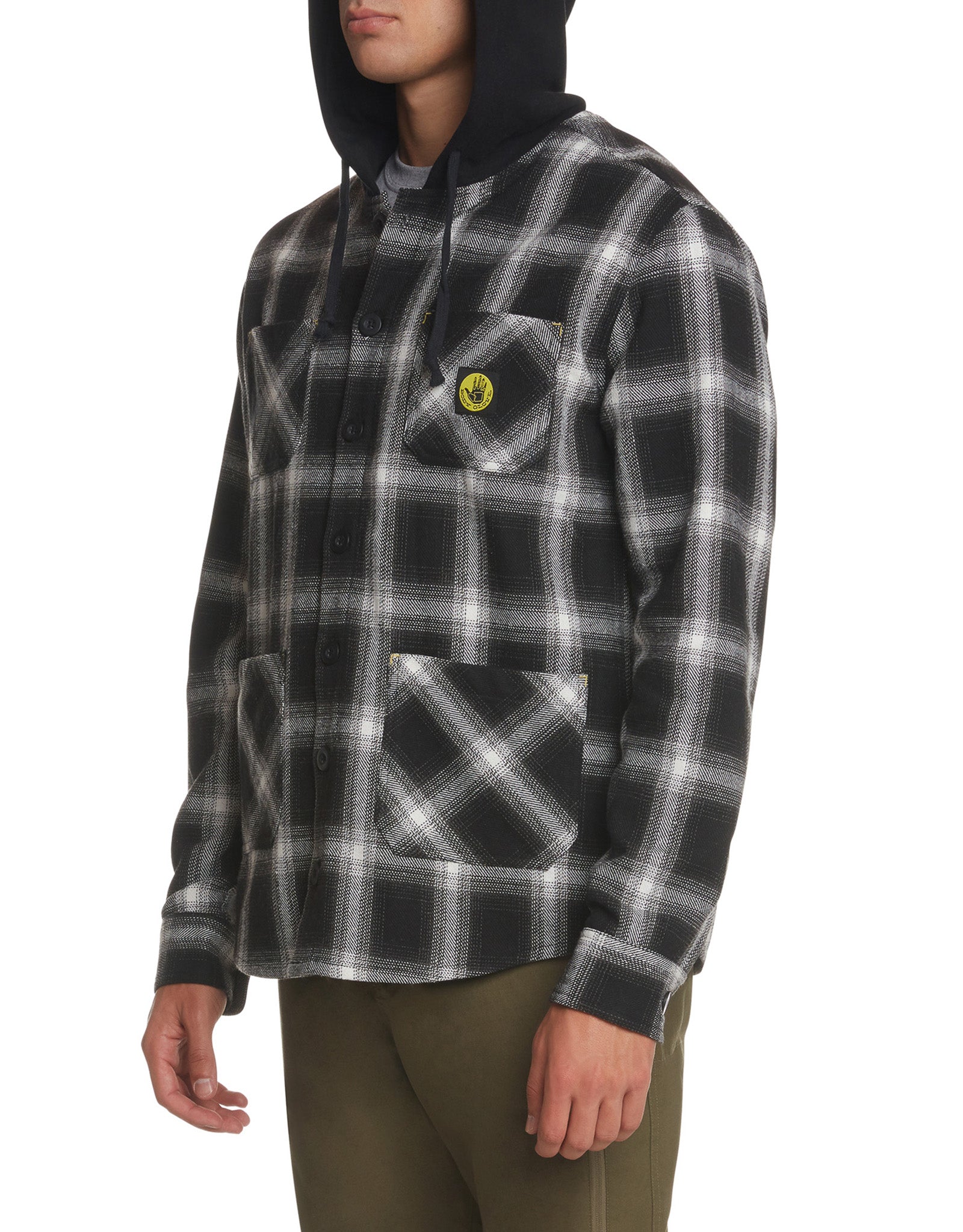 Big Sur Plaid Hooded Shirt Jacket - Black/White