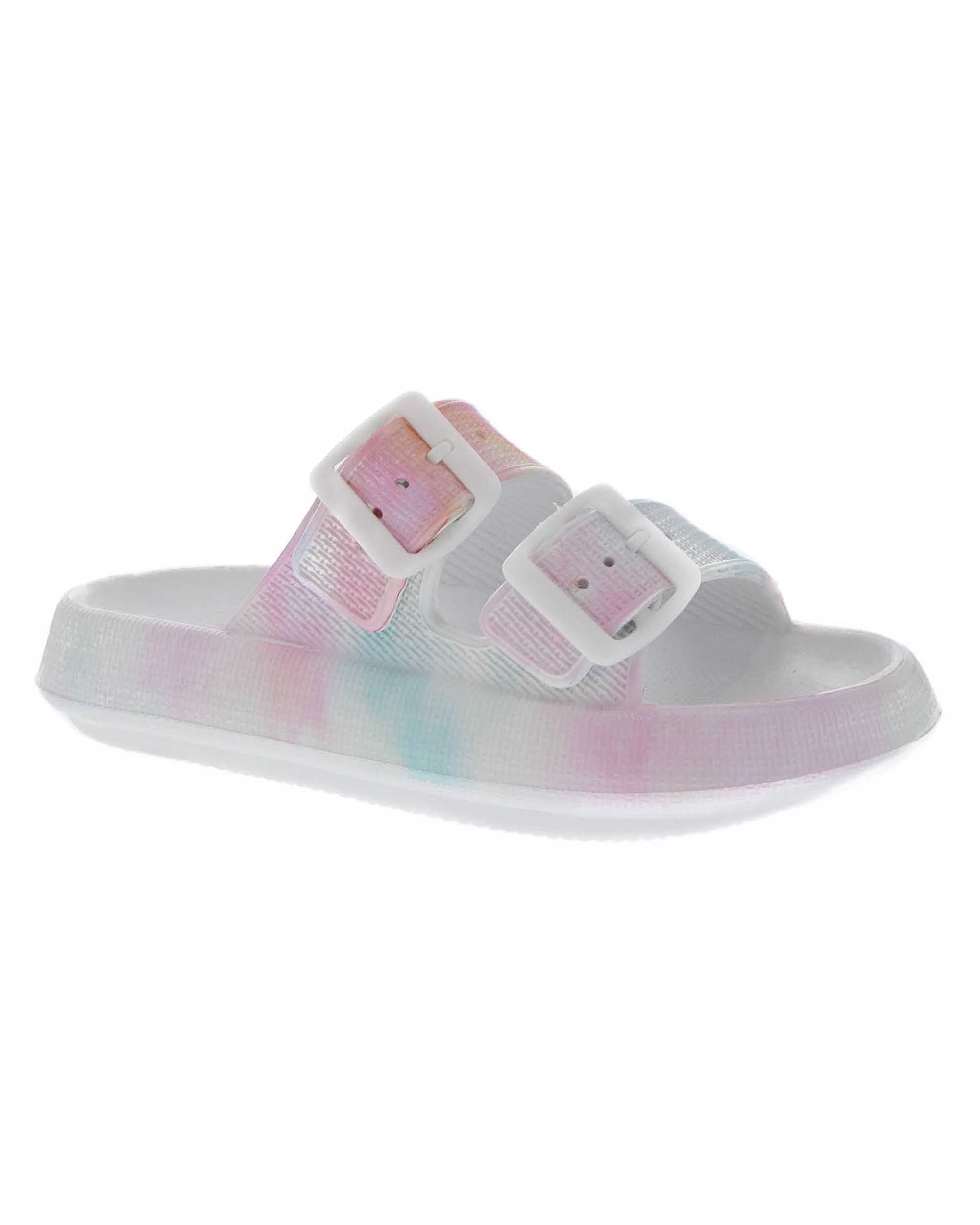 Kids Dual Buckle Slide - White/Tie Dye