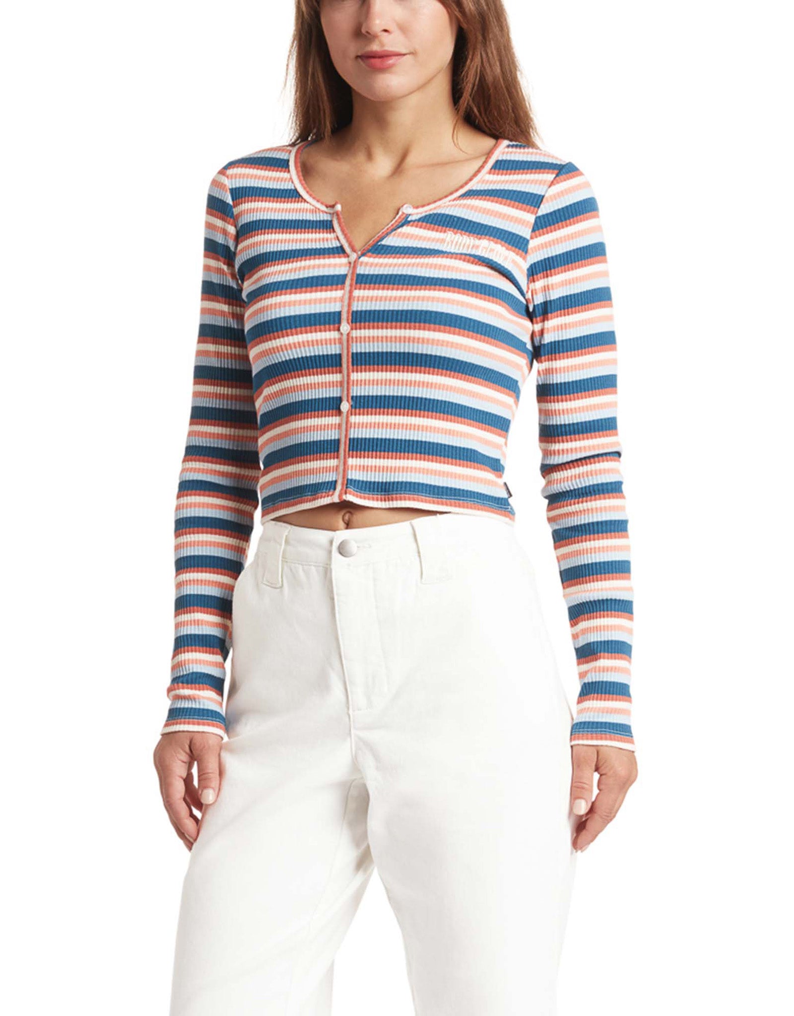 Striped Ribbed Long-Sleeve Shirt - Navy