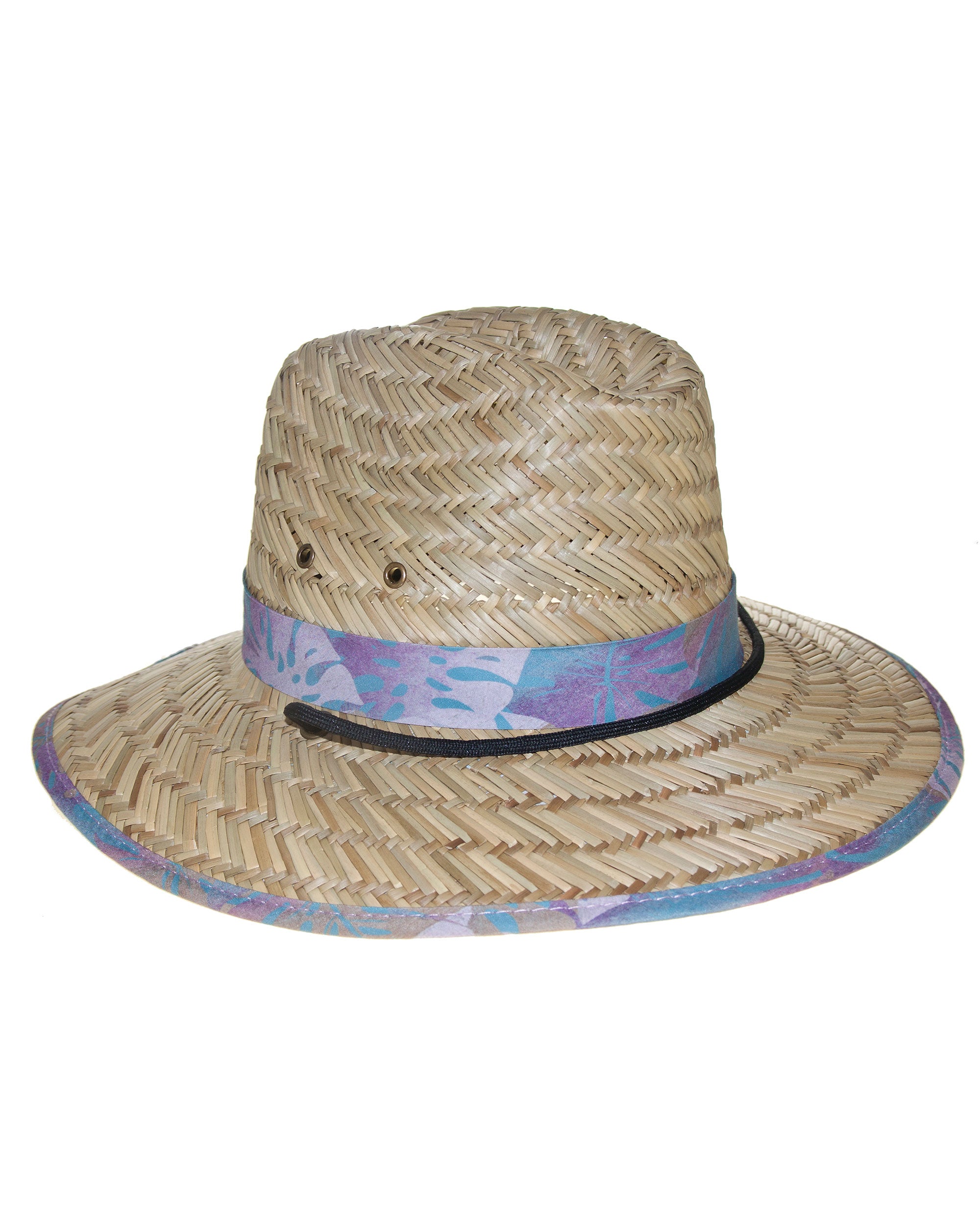 Natural Straw Lifeguard Hat - Blue Palm