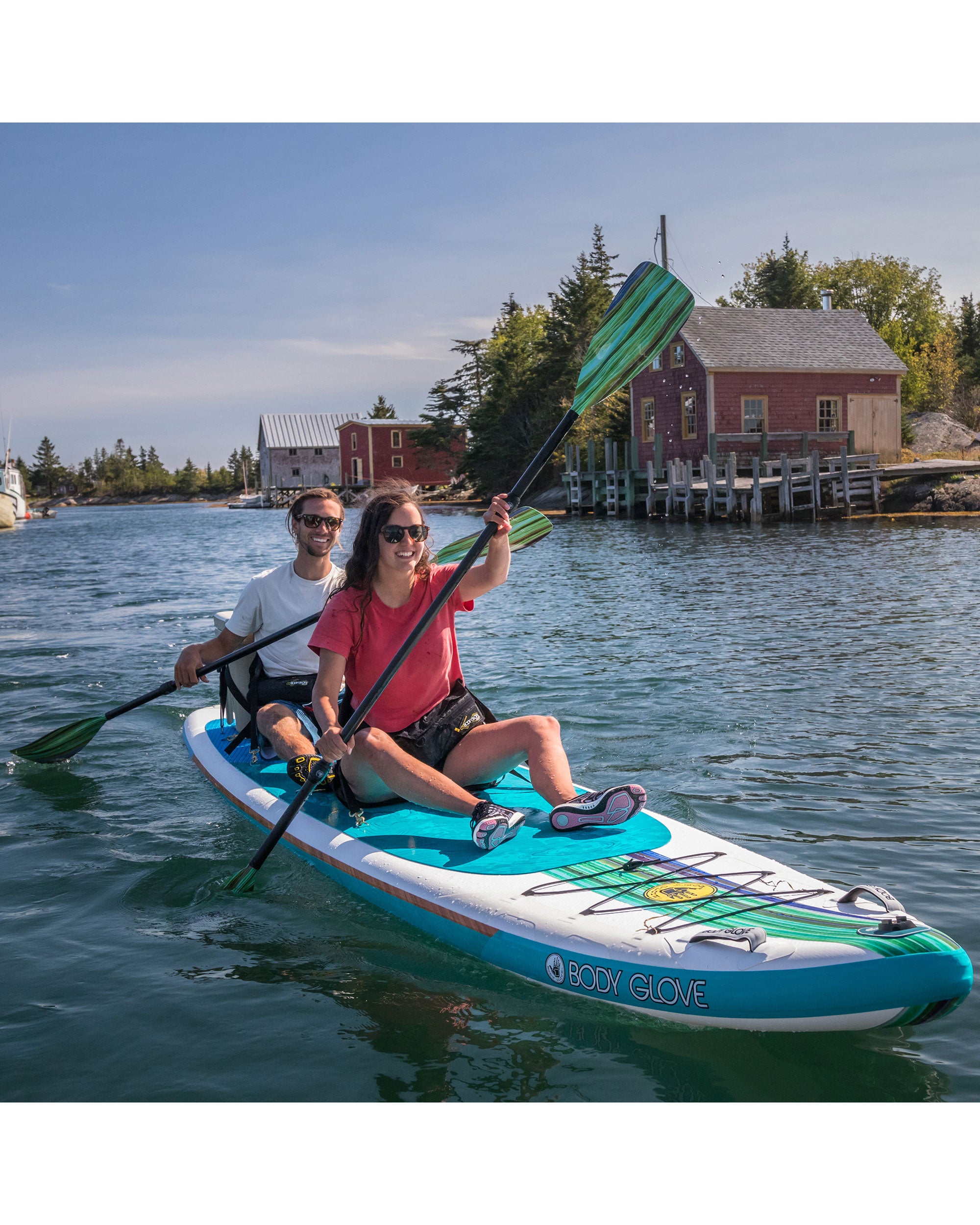 Cruiser Duet 15' Inflatable Combo Paddle Board Kayak - Teal/Wood